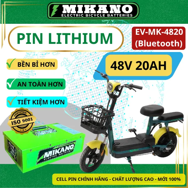 Pin Lithium Mikano EV-MK-4820 (Bluetooth) Giải Pháp Năng Lượng 48V 20Ah Thông Minh, Bền Bỉ Cho Xe Điện