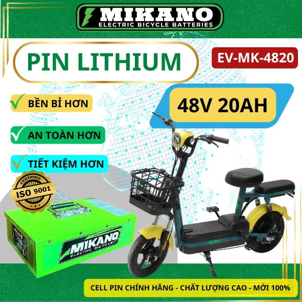 Pin Lithium Xe Điện Mikano EV-MK-4820 (48V 20Ah) - Cho Xe Đạp Điện, Xe Máy Điện, Scooter & Xe Lăn Điện