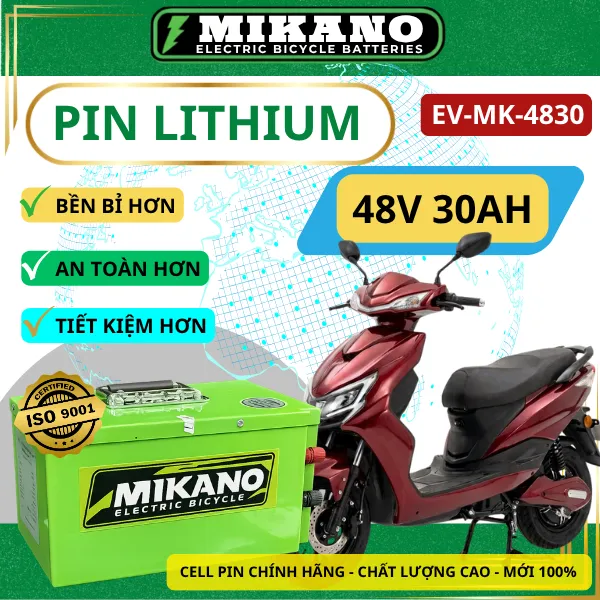 Pin Lithium Xe Điện Mikano EV-MK-4830 (48V 30Ah) - Cho Xe Đạp Điện, Xe Máy Điện, Scooter & Xe Lăn Điện