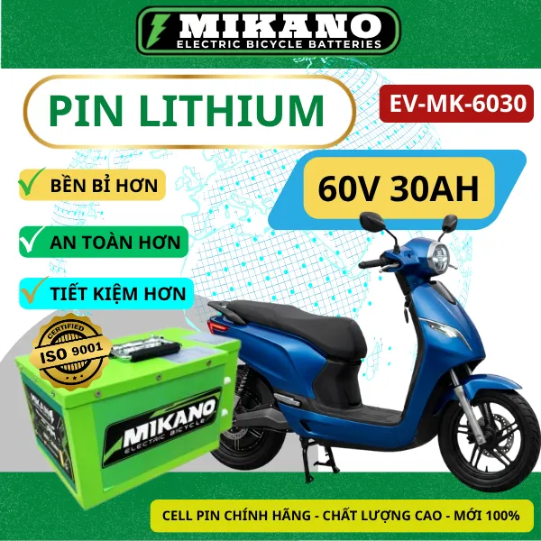 Pin Lithium Mikano EV-MK-6030 Giải Pháp Năng Lượng 60.8V 30Ah Dung Lượng Khủng, Bền Bỉ, An Toàn Vượt Trội