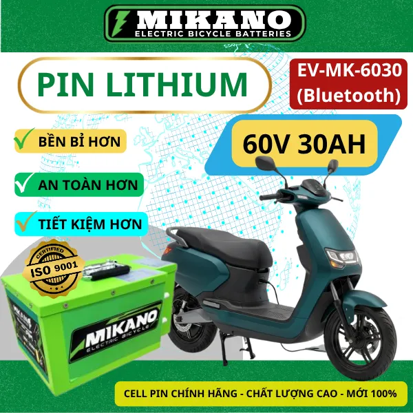 Pin Lithium Mikano EV-MK-6030 (Bluetooth) Giải Pháp Năng Lượng 60.8V 30Ah Thông Minh, Dung Lượng Khủng, Bền Bỉ & An Toàn Vượt Trội