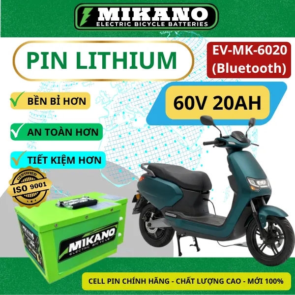 Pin Lithium Mikano EV-MK-6020 (Bluetooth) Giải Pháp Năng Lượng 60.8V 20Ah Thông Minh, Bền Bỉ & An Toàn Vượt Trội